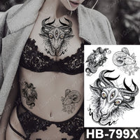 Waterproof Temporary Tattoo Sticker Fox Cat Butterfly Snake Demon Flash Tatto Woman Black Pink Body Art Fake Sleeve Tatoo Man