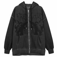 Vintage Angel Print Oversized Hoodies Female Zip Up Long Sleeve Women's Sweatshirt Y2K Aesthetic Autumn Winter Grunge Streetwear