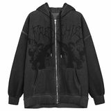 Vintage Angel Print Oversized Hoodies Female Zip Up Long Sleeve Women's Sweatshirt Y2K Aesthetic Autumn Winter Grunge Streetwear