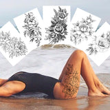 Sexy Flower Temporary Tattoos For Women Body Art Painting Arm Legs Tattoos Sticker Realistic Fake Black Rose Waterproof Tattoos