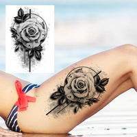Sexy Flower Temporary Tattoos For Women Body Art Painting Arm Legs Tattoos Sticker Realistic Fake Black Rose Waterproof Tattoos