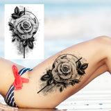 Sexy Flower Temporary Tattoos For Women Body Art Painting Arm Legs Tattoos Sticker Realistic Fake Black Rose Waterproof Tattoos