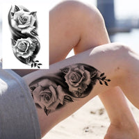 Sexy Flower Temporary Tattoos For Women Body Art Painting Arm Legs Tattoos Sticker Realistic Fake Black Rose Waterproof Tattoos