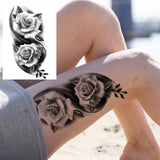 Sexy Flower Temporary Tattoos For Women Body Art Painting Arm Legs Tattoos Sticker Realistic Fake Black Rose Waterproof Tattoos