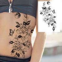Sexy Flower Temporary Tattoos For Women Body Art Painting Arm Legs Tattoos Sticker Realistic Fake Black Rose Waterproof Tattoos