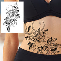Sexy Flower Temporary Tattoos For Women Body Art Painting Arm Legs Tattoos Sticker Realistic Fake Black Rose Waterproof Tattoos