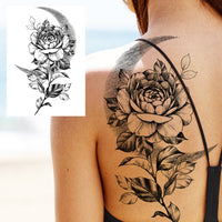 Sexy Flower Temporary Tattoos For Women Body Art Painting Arm Legs Tattoos Sticker Realistic Fake Black Rose Waterproof Tattoos
