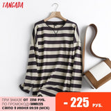 Tangada Women High Quality Striped Print Sweatshirts Oversize Long Sleeve O Neck Loose Pullovers Female Tops 6D42
