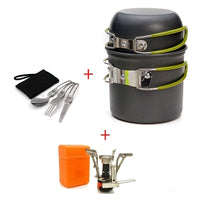 Outdoor Pot Mini Gas Stove Sets  Camping Hiking Cookware Picnic Cooking Set Non-stick Bowls With Foldable Spoon Fork Knife